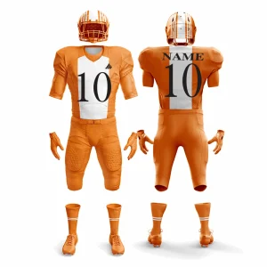Custom American football uniform made with Lycra spandex and pad-fit panels for adults, youth, and women.