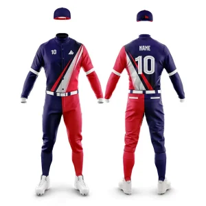 Custom baseball uniform set with jersey, pants, and cap for teams.