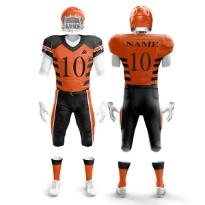 Custom American football uniform made with Lycra spandex and pad-fit panels for adults, youth, and women.