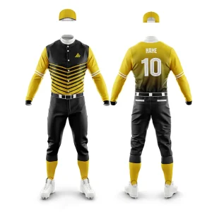 Custom baseball uniform set with jersey, pants, and cap for teams.