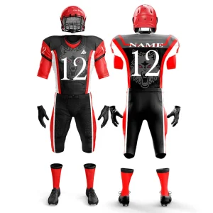 Custom American football uniforms with Lycra stretch, pad-friendly panels, and premium finishing.