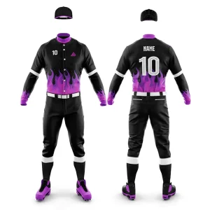 Custom baseball uniform set with jersey, pants, and cap for teams.