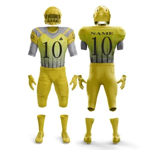 Custom American football uniform made with Lycra spandex and pad-fit panels for adults, youth, and women.