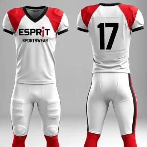 Custom American football uniforms for men, women, and youth in polyester dazzle, mesh, and Lycra fabric with padding