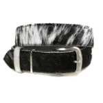 Premium Hair-On Leather Belt with Genuine Cowhide and Custom Logo Buckle