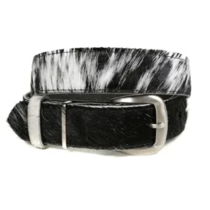 Premium Hair-On Leather Belt with Genuine Cowhide and Custom Logo Buckle