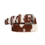 Premium Hair-On Leather Belt with Genuine Cowhide and Custom Logo Buckle