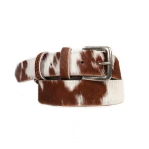 Premium Hair-On Leather Belt with Genuine Cowhide and Custom Logo Buckle