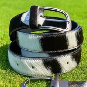 Premium Hair-On Leather Belt with Genuine Cowhide and Custom Logo Buckle