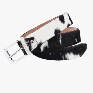 Premium Hair-On Leather Belt with Genuine Cowhide and Custom Logo Buckle