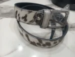 Premium Hair-On Leather Belt with Genuine Cowhide and Custom Logo Buckle