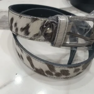 Premium Hair-On Leather Belt with Genuine Cowhide and Custom Logo Buckle