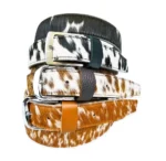 Premium Hair-On Leather Belt with Genuine Cowhide and Custom Logo Buckle