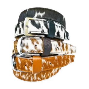Premium Hair-On Leather Belt with Genuine Cowhide and Custom Logo Buckle
