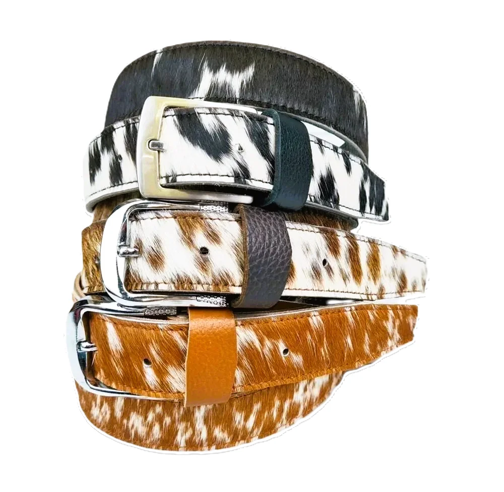 Hair-On Leather Belt – Premium Cowhide, Custom Branding Premium Hair-On Leather Belt with Genuine Cowhide and Custom Logo Buckle