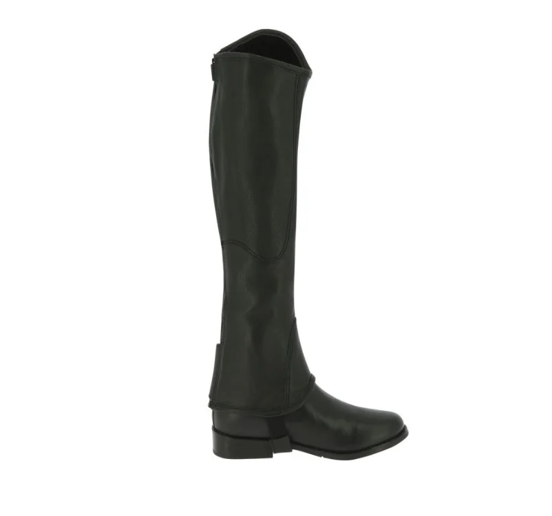 Stylish short leather chaps crafted for comfort and riding protection