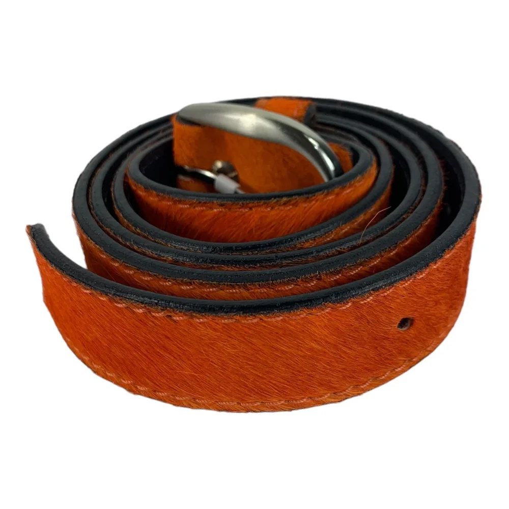 Hair-On orange color Leather Belt – Premium Cowhide, Custom Branding Premium Hair-On Leather Belt with Genuine Cowhide and Custom Logo Buckle