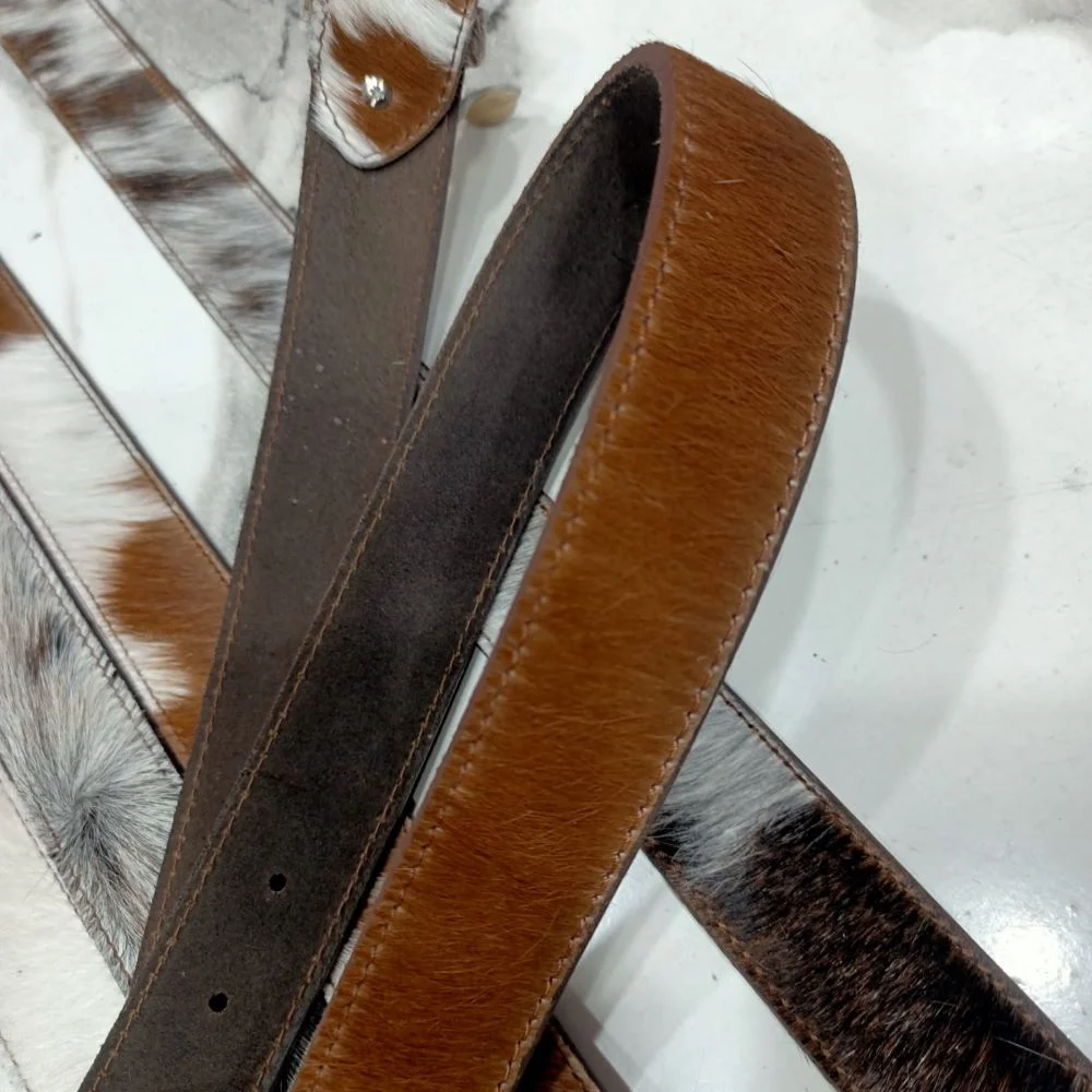 Hair-On orange color Leather Belt – Premium Cowhide, Custom Branding Premium Hair-On Leather Belt with Genuine Cowhide and Custom Logo Buckle